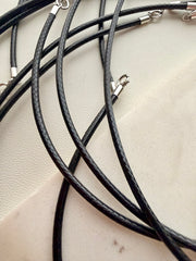 Black Waxed Leather Cord Necklace Sterling Silver 925