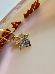 Sterling Silver 14K Gold Plated Blue Maple Leaf Necklace