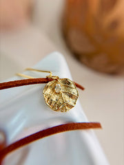 Sterling Silver 14K Gold Plated Textured Leaf Necklace.