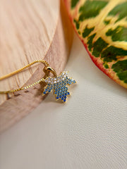 Sterling Silver 14K Gold Plated Blue Maple Leaf Necklace