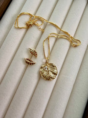 Sterling Silver 14K Gold Plated Textured Leaf Necklace.