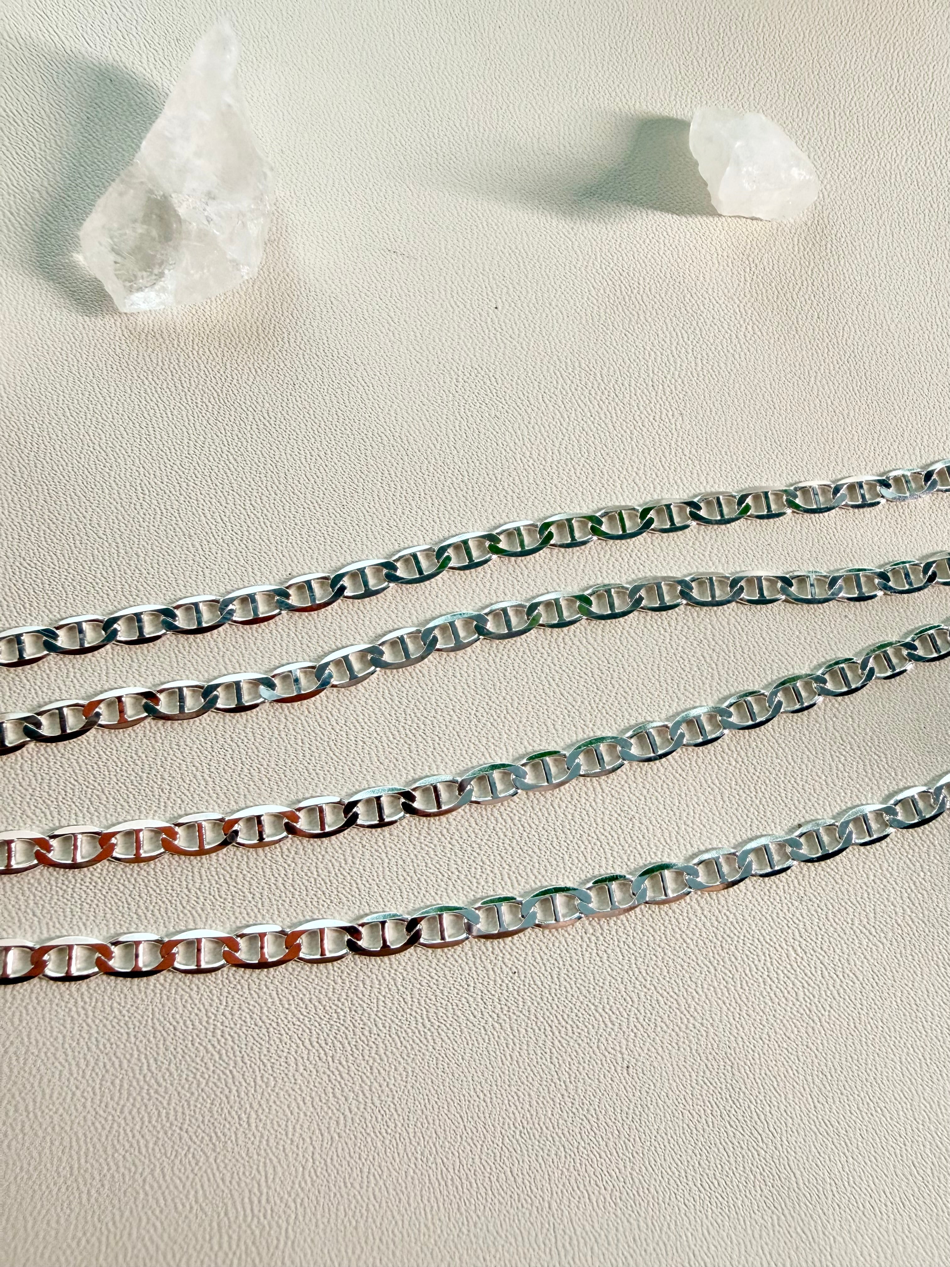 Silver 925 Italian Flat Marina Chain Necklace 3.4 mm