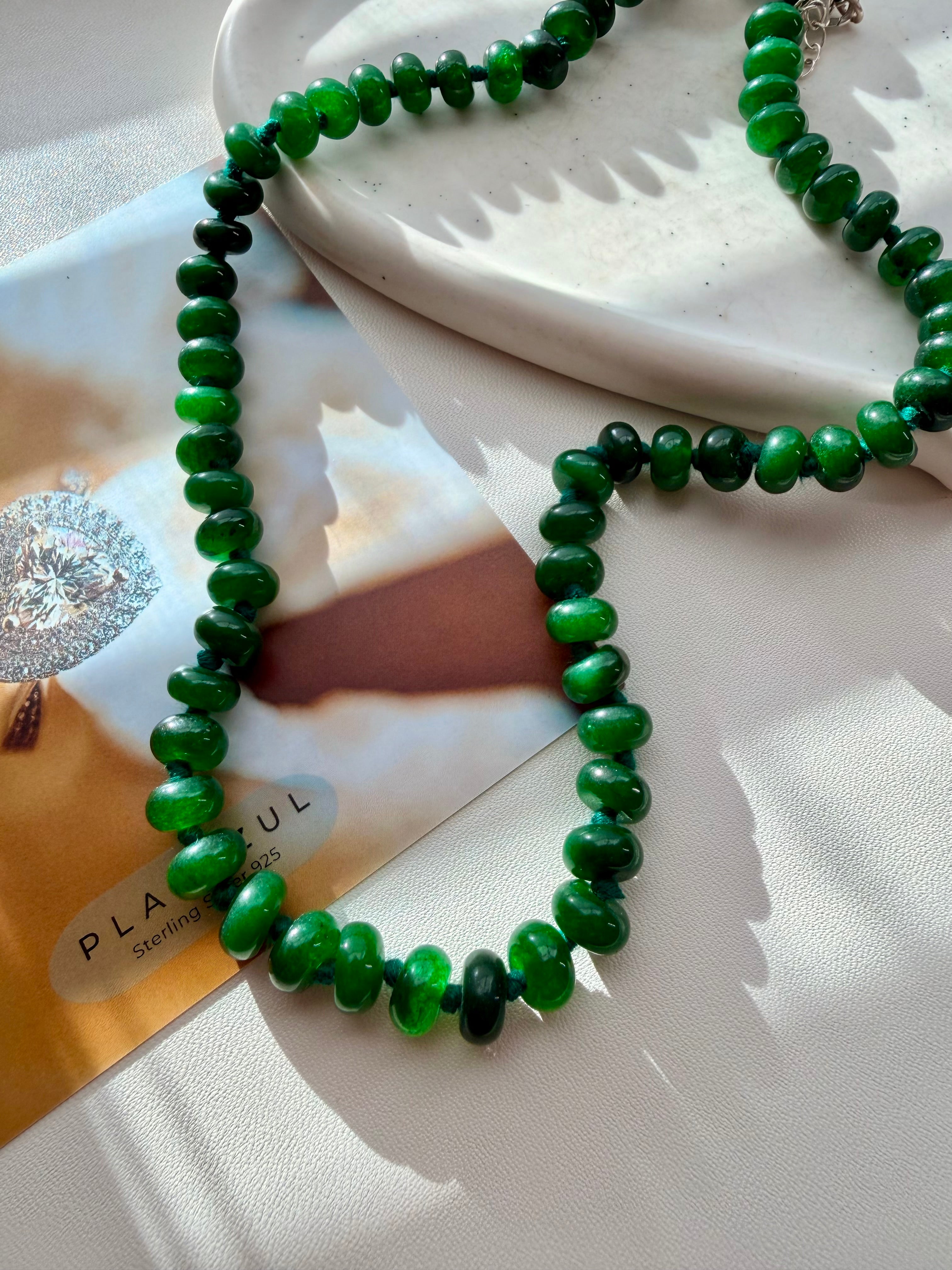 Hand Knotted natural Green Jade Necklace