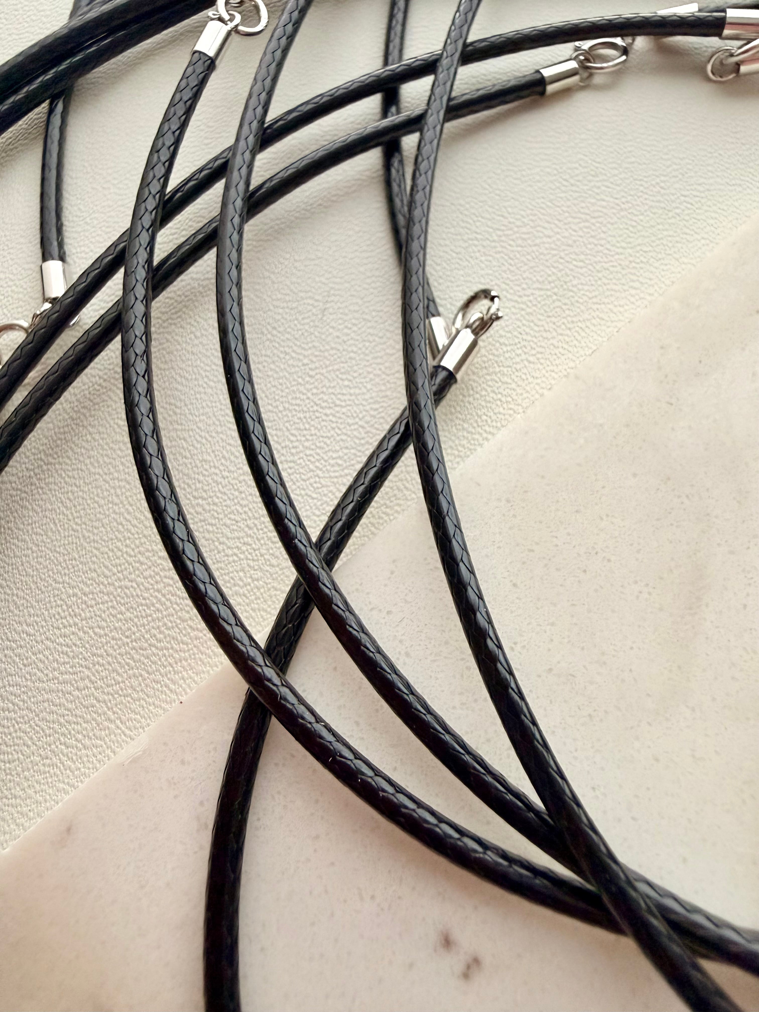 Black Waxed Leather Cord Necklace Sterling Silver 925