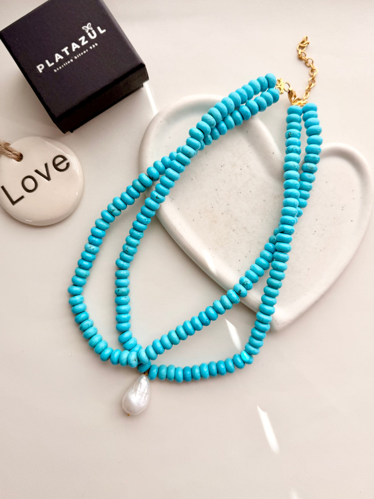 Double StrandTurquoise Necklace with Baroque Pearl