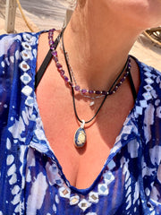 Black Waxed Leather Cord Necklace Sterling Silver 925