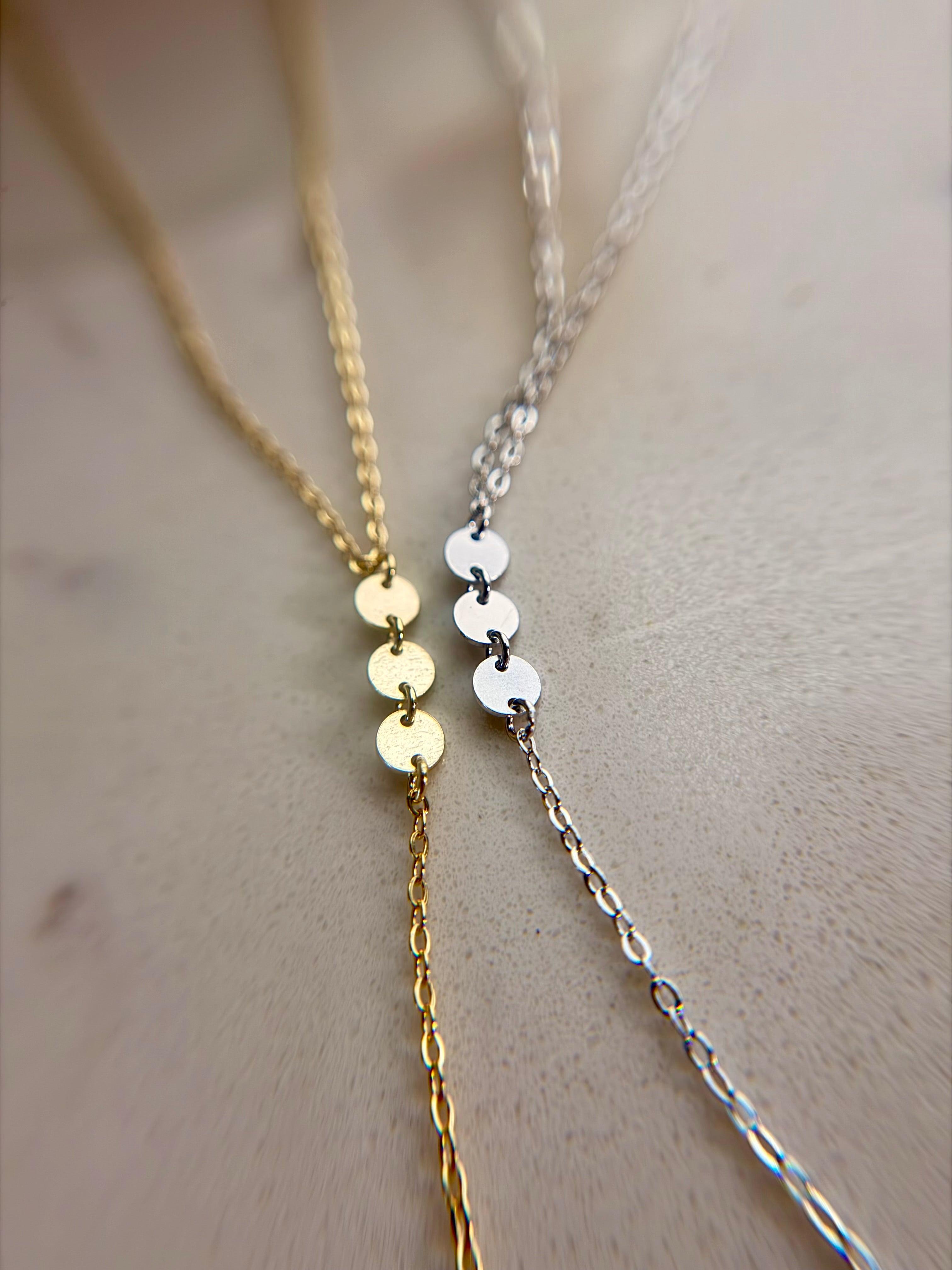 Sterling Silver 925 Mirror Disc Lariat Necklace