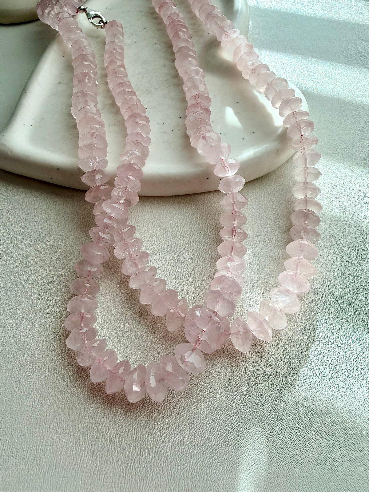Natural Rose Quartz German Cut Necklace
