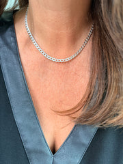 Sterling Silver 925 Italian Pave Flat Curb Chain