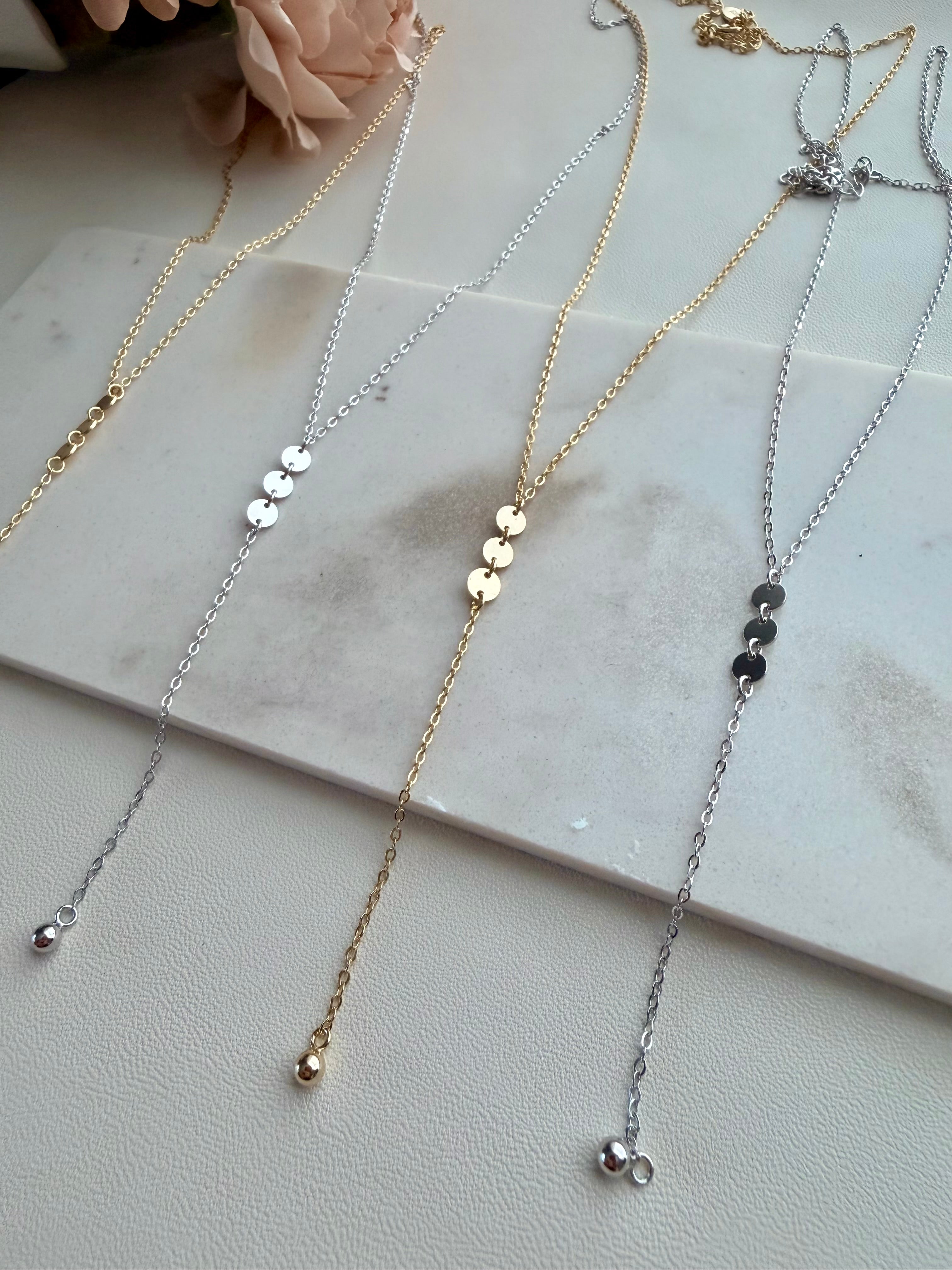 Sterling Silver 925 Mirror Disc Lariat Necklace
