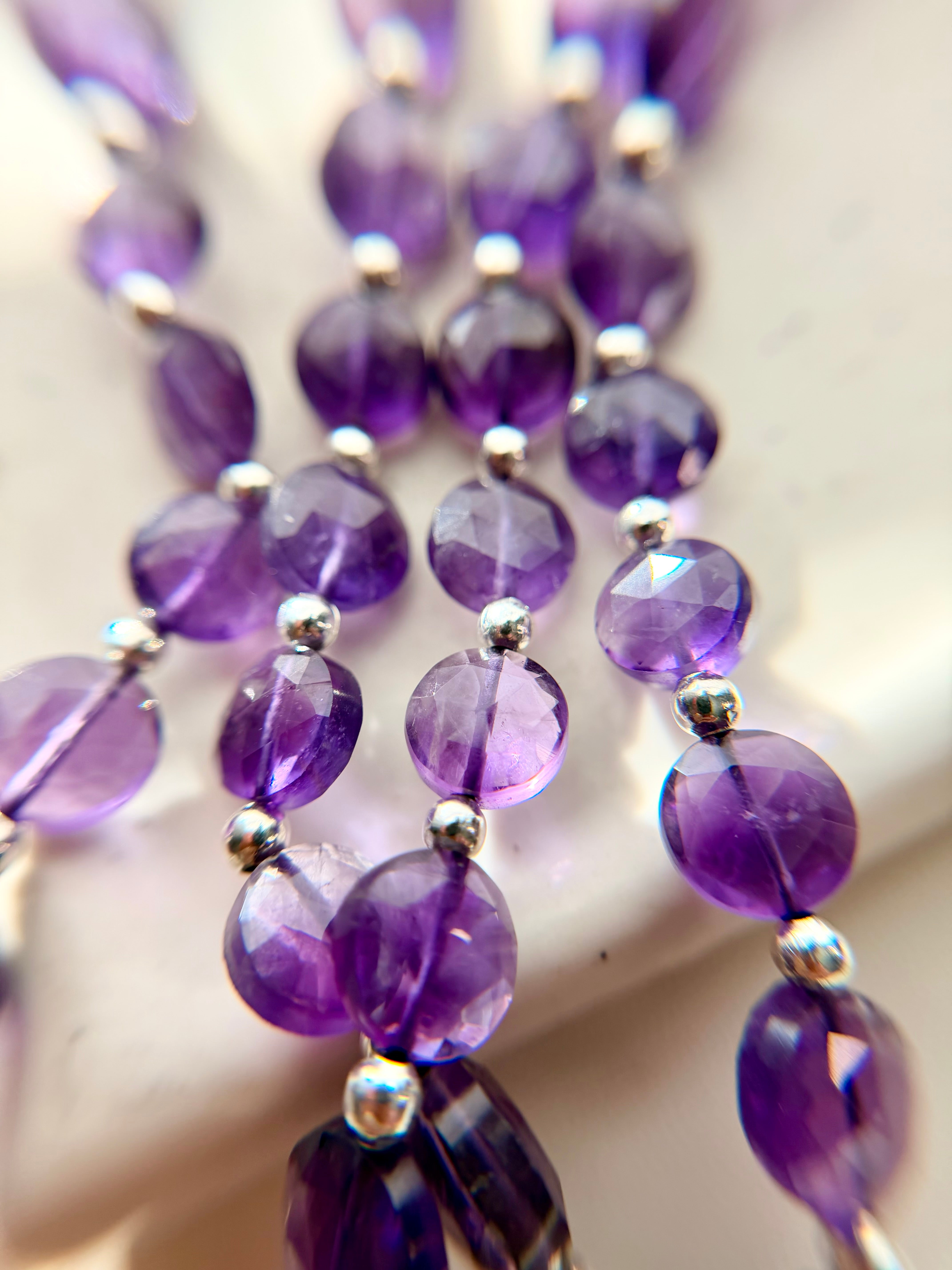 Natural Amethyst Faceted Coin Necklace