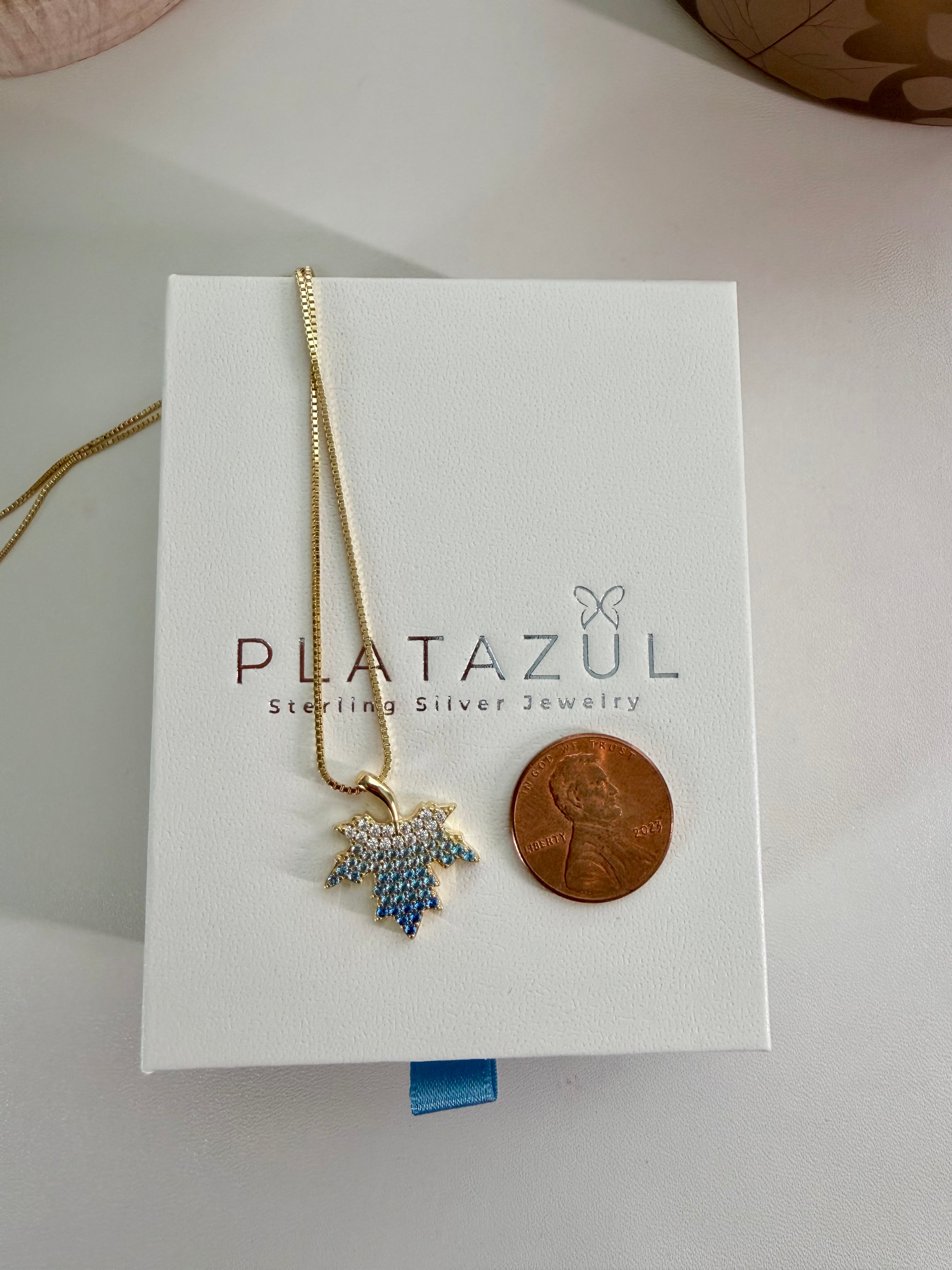 Sterling Silver 14K Gold Plated Blue Maple Leaf Necklace