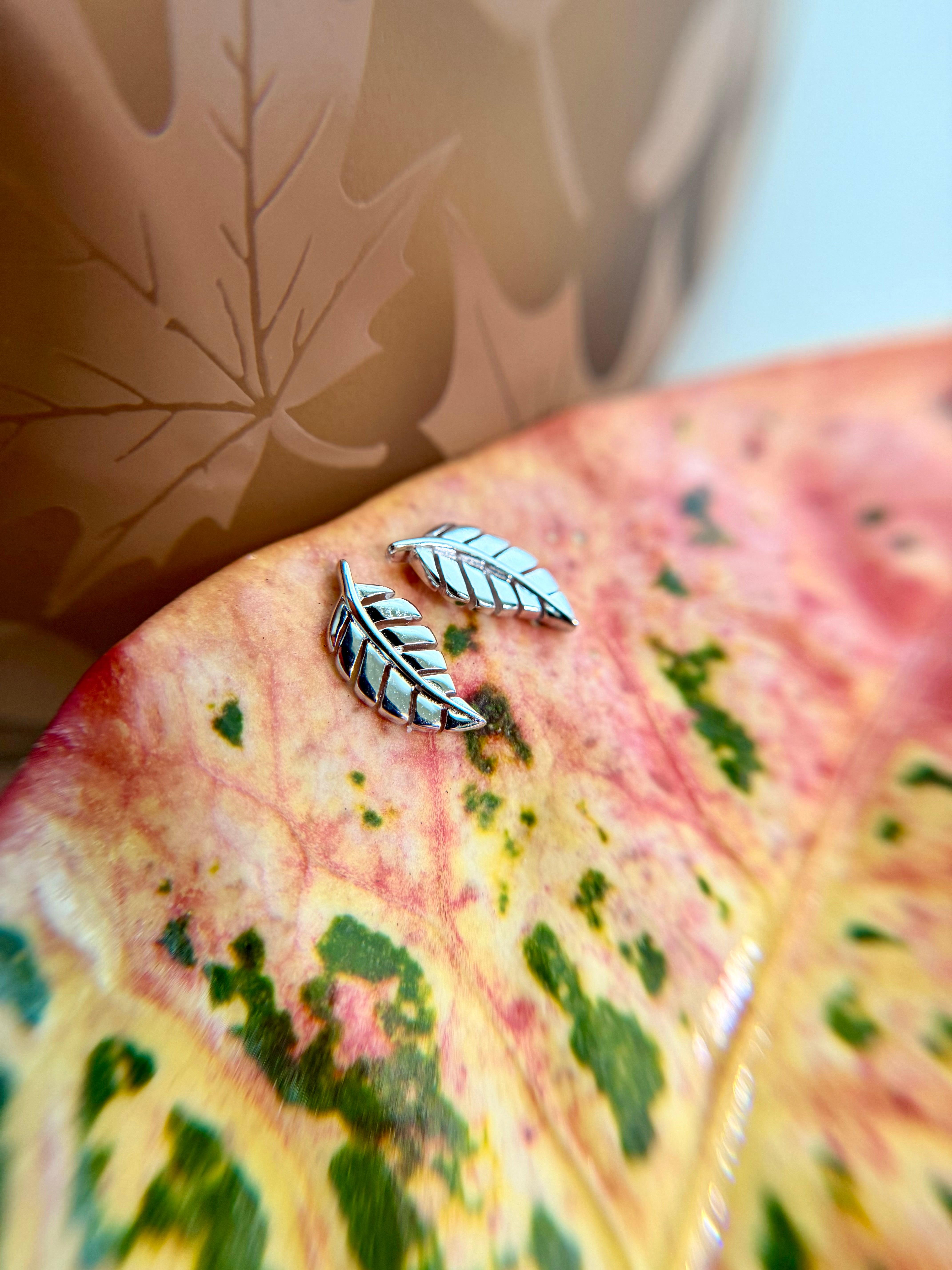 Sterling Silver Leaf Stud Earrings