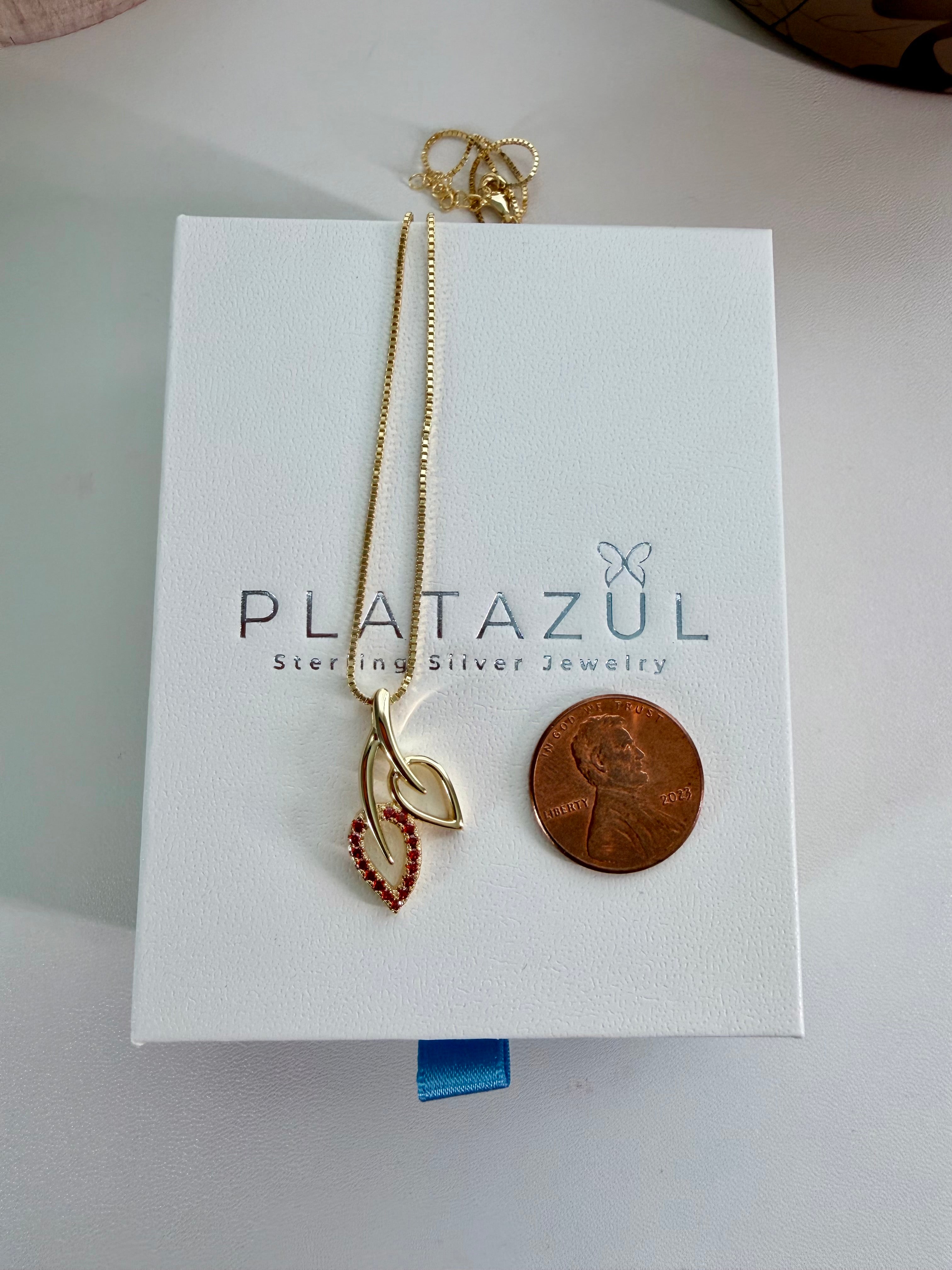 Sterling Silver 14K Gold Plated Double Leaf Zirconia Necklace