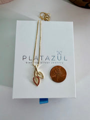 Sterling Silver 14K Gold Plated Double Leaf Zirconia Necklace