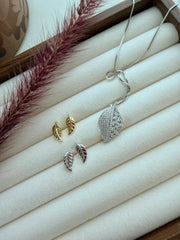 Sterling Silver Pavé and Baguette Zirconia Leaf Necklace