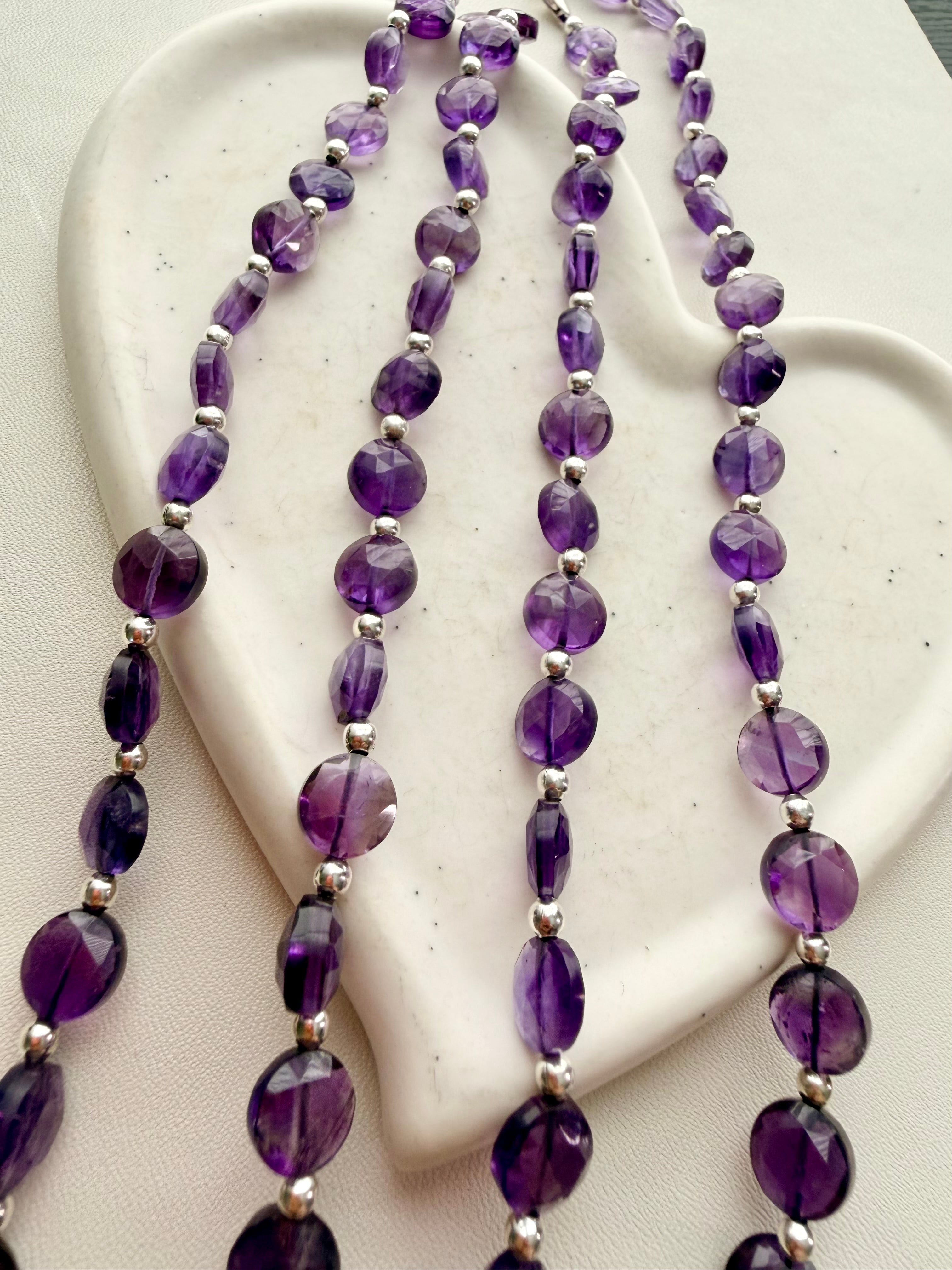 Natural Amethyst Faceted Coin Necklace