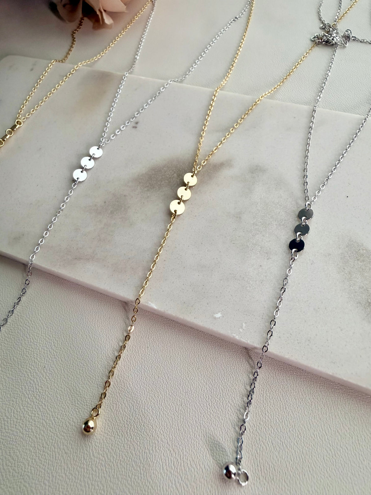 Sterling Silver 925 Mirror Disc Lariat Necklace