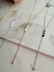 Sterling Silver 925 Mirror Disc Lariat Necklace