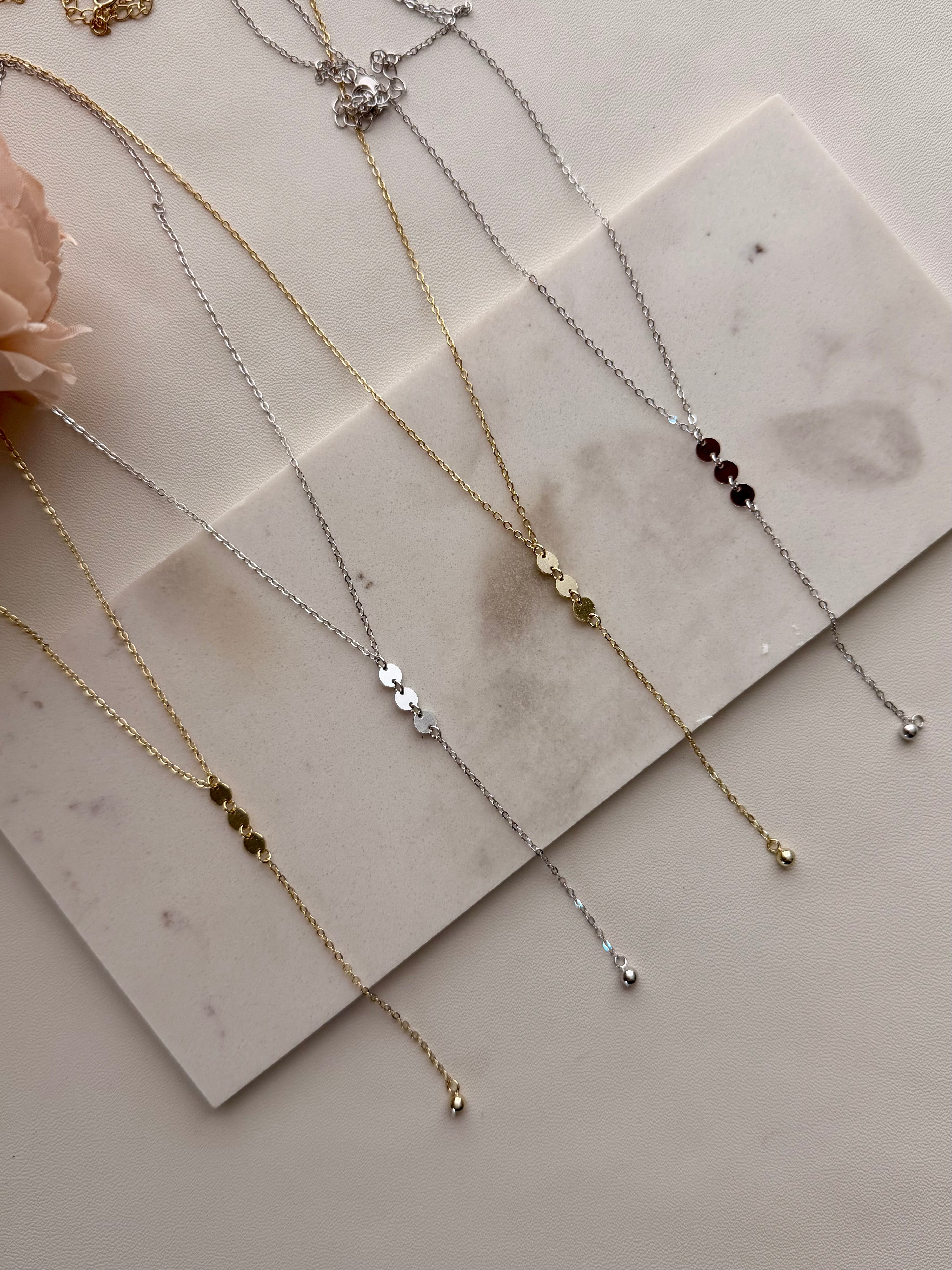 Sterling Silver 925 Mirror Disc Lariat Necklace