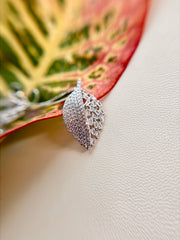 Sterling Silver Pavé and Baguette Zirconia Leaf Necklace