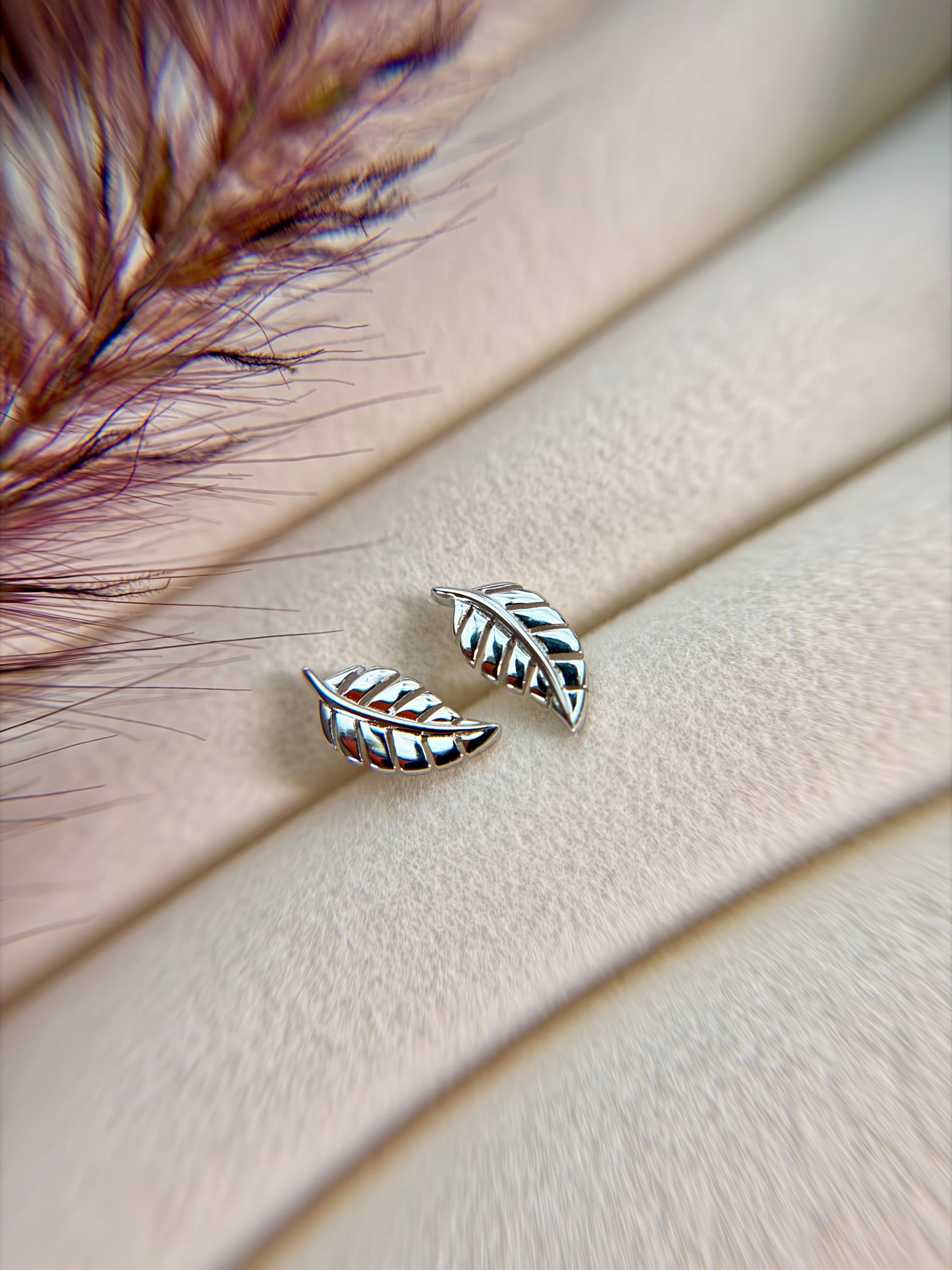 Sterling Silver Leaf Stud Earrings