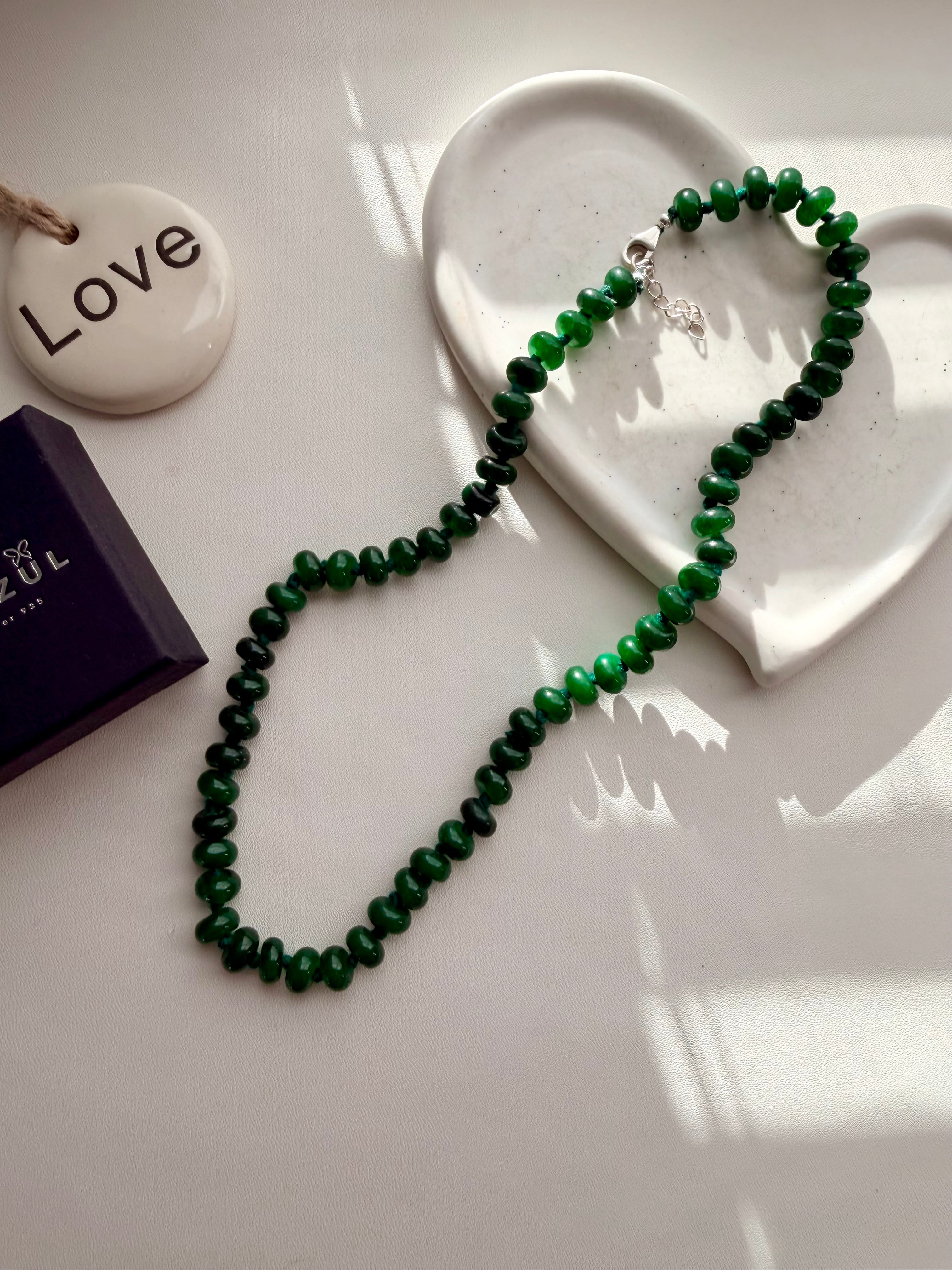 Hand Knotted natural Green Jade Necklace