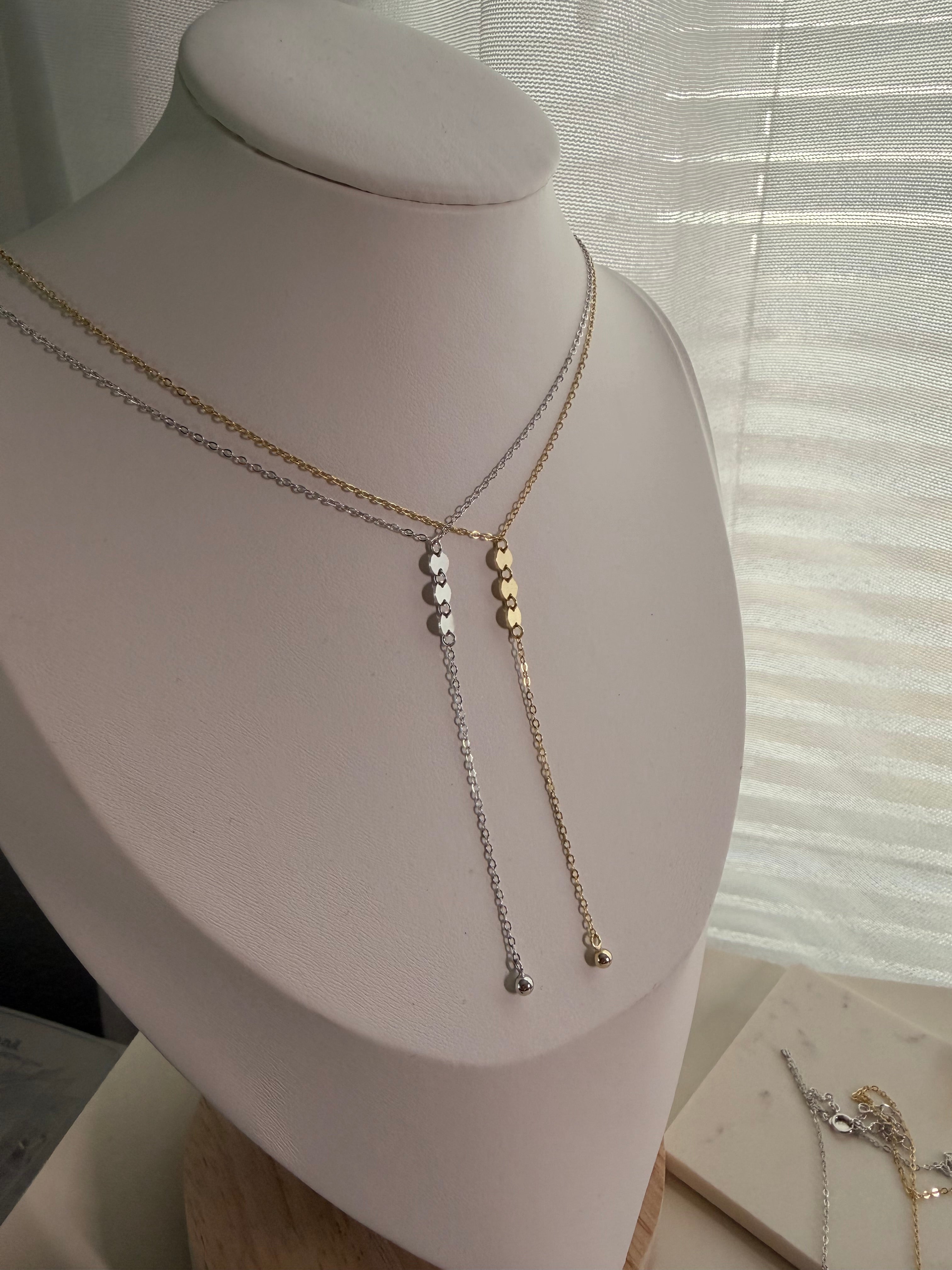 Sterling Silver 925 Mirror Disc Lariat Necklace