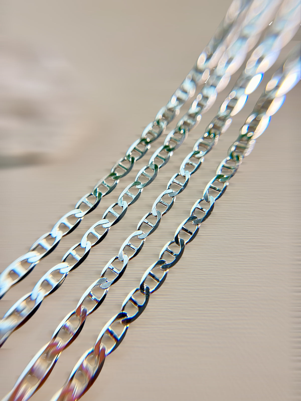 Silver 925 Italian Flat Marina Chain Necklace 3.4 mm