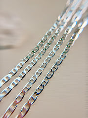 Silver 925 Italian Flat Marina Chain Necklace 3.4 mm