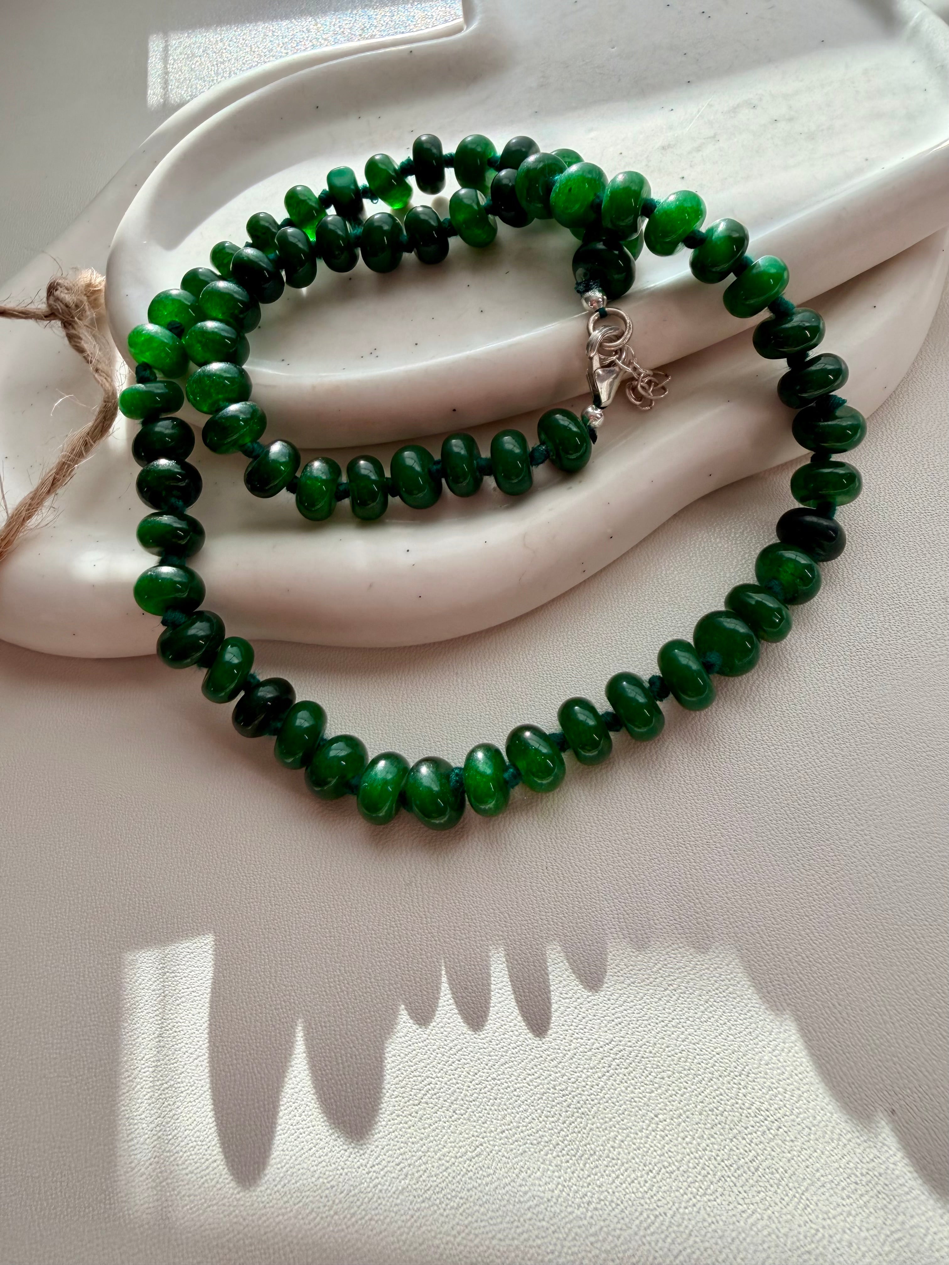 Hand Knotted natural Green Jade Necklace