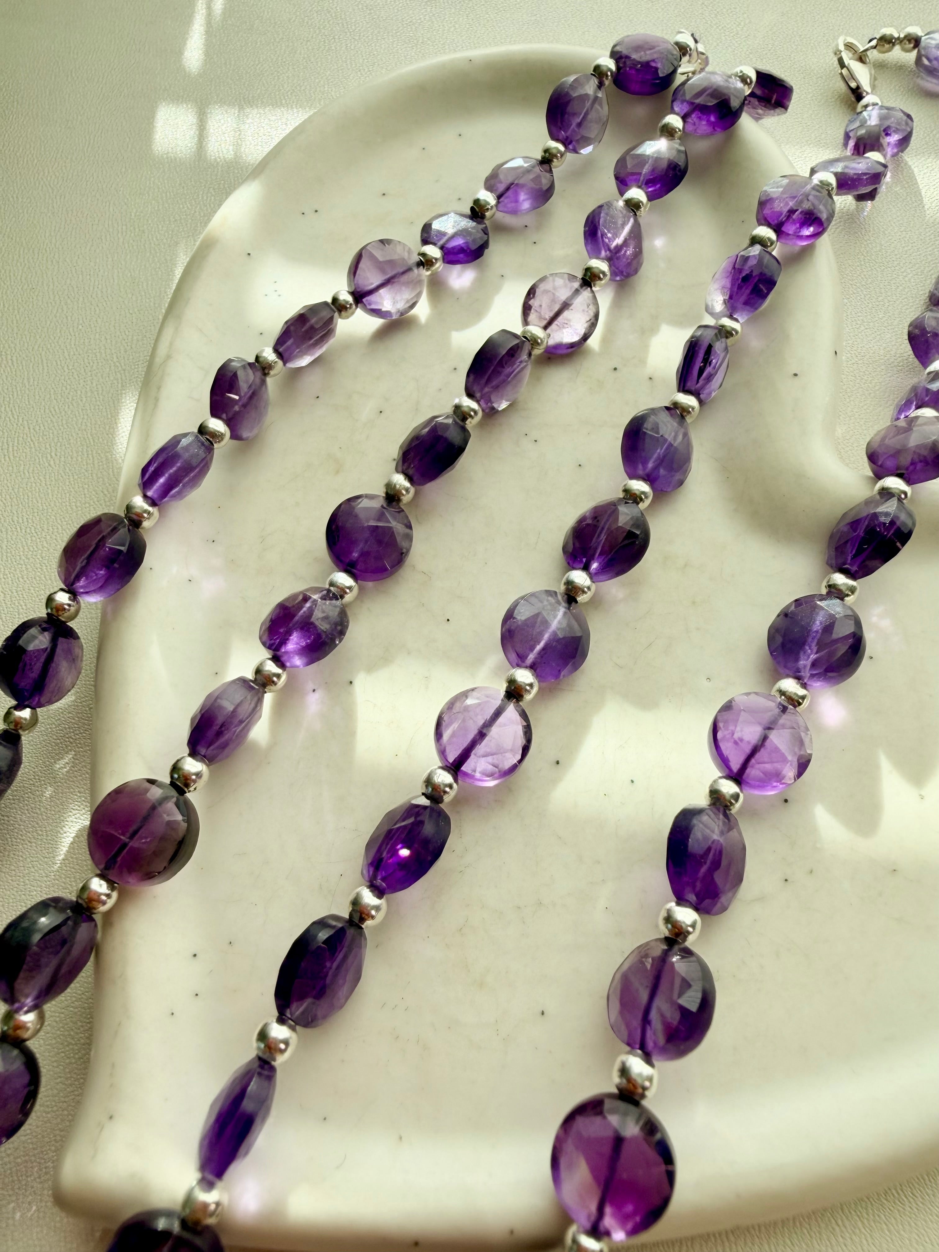 Natural Amethyst Faceted Coin Necklace