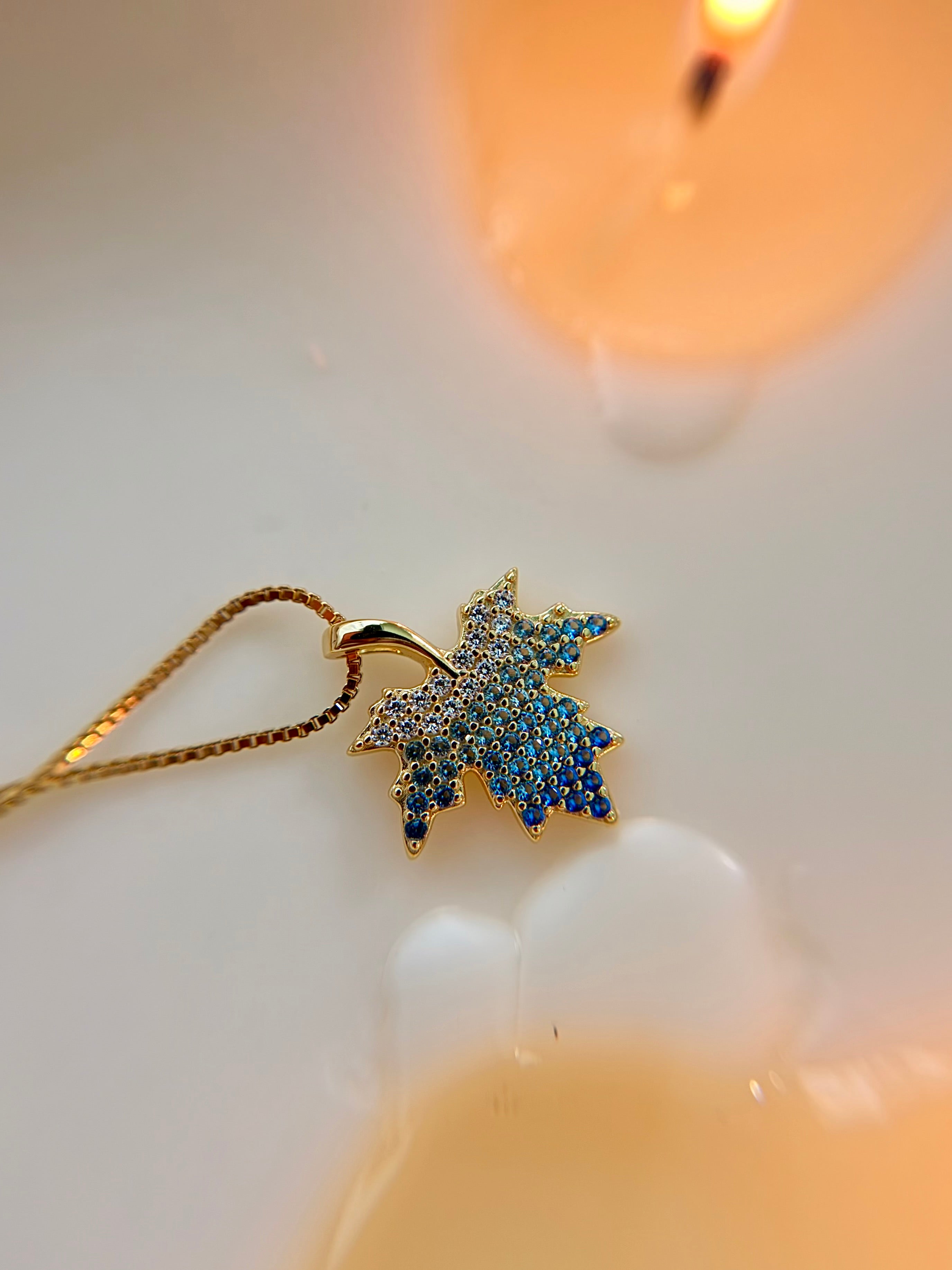 Sterling Silver 14K Gold Plated Blue Maple Leaf Necklace