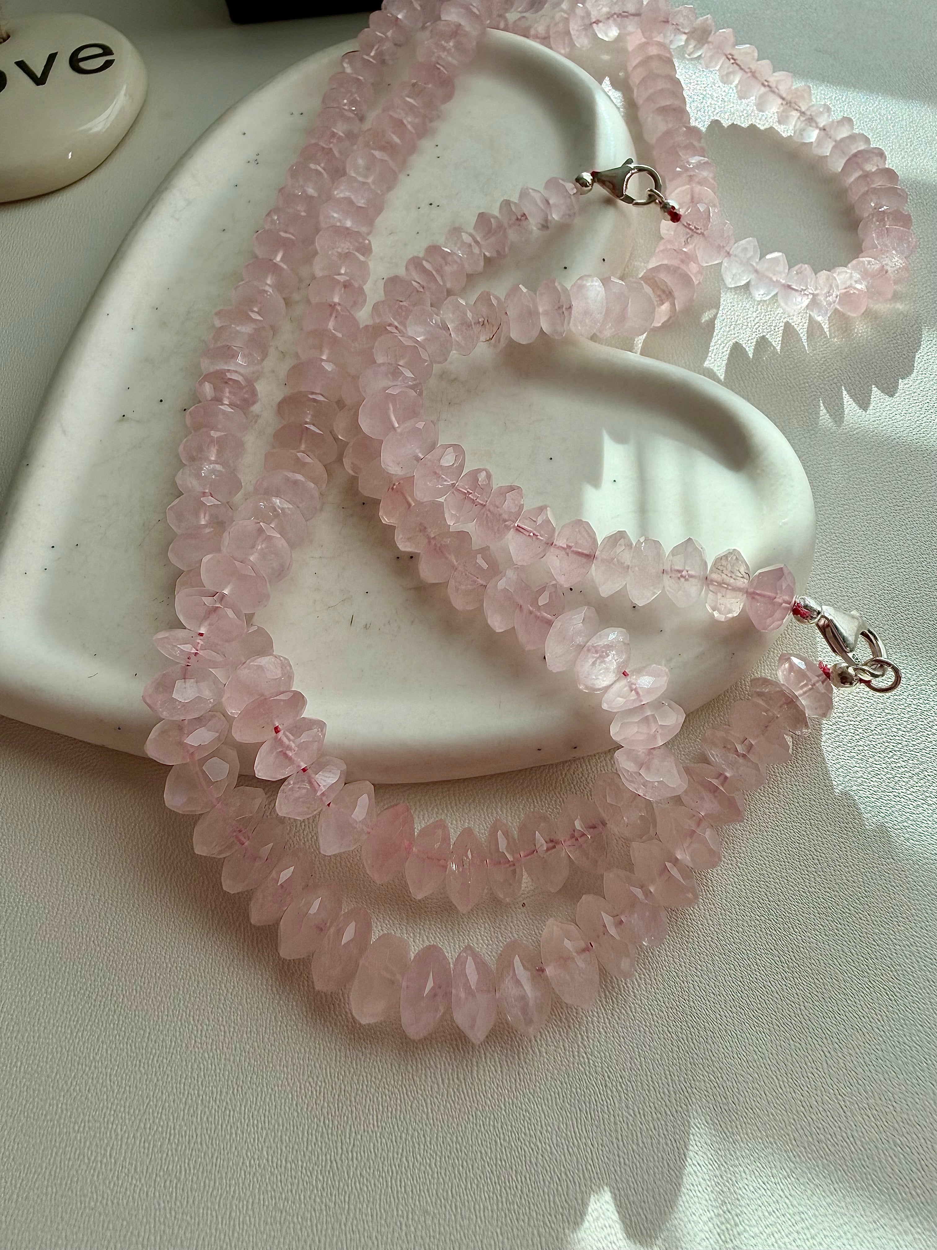 Natural Rose Quartz German Cut Necklace