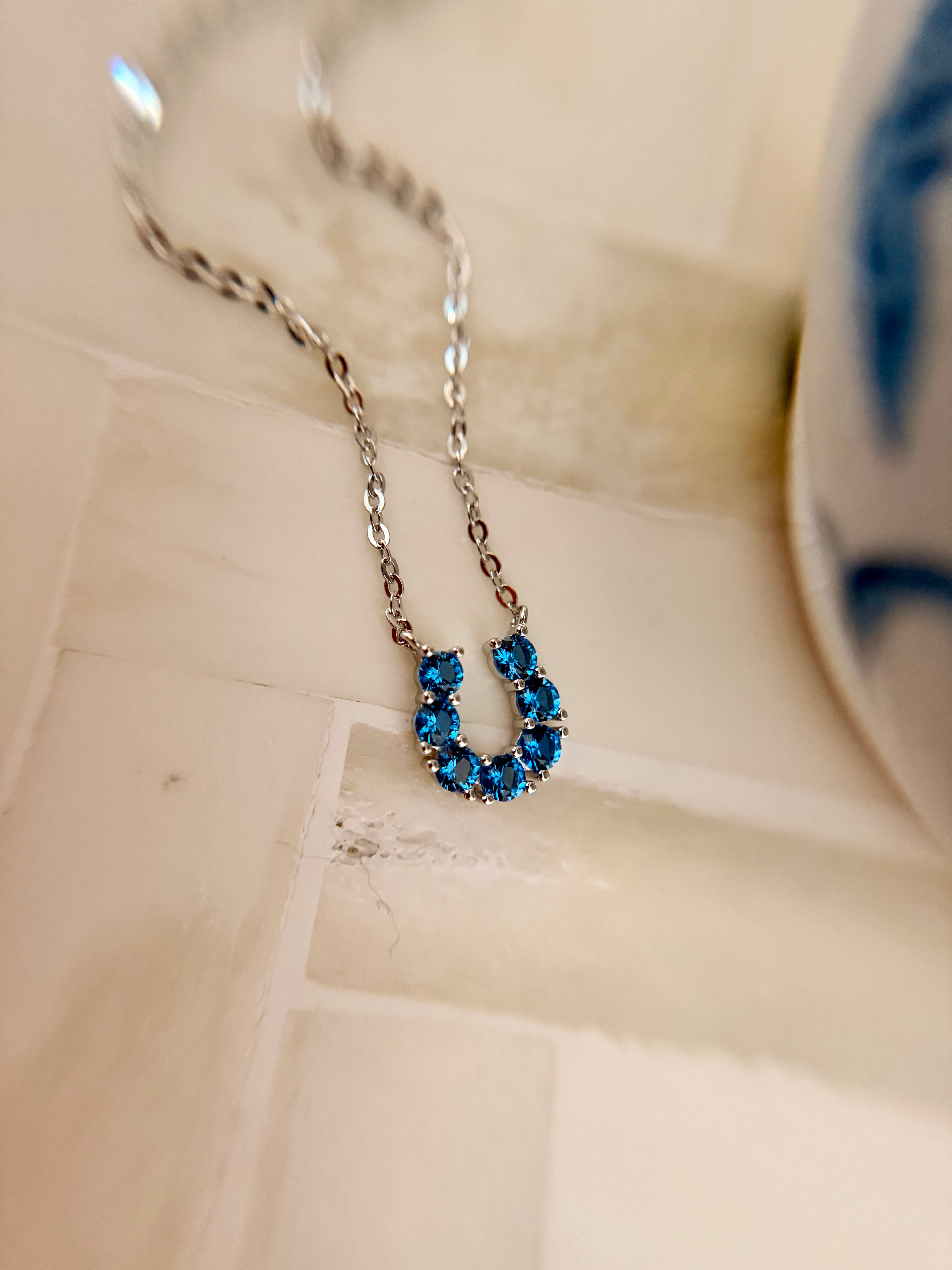 Lis Blue Horseshoe Necklace