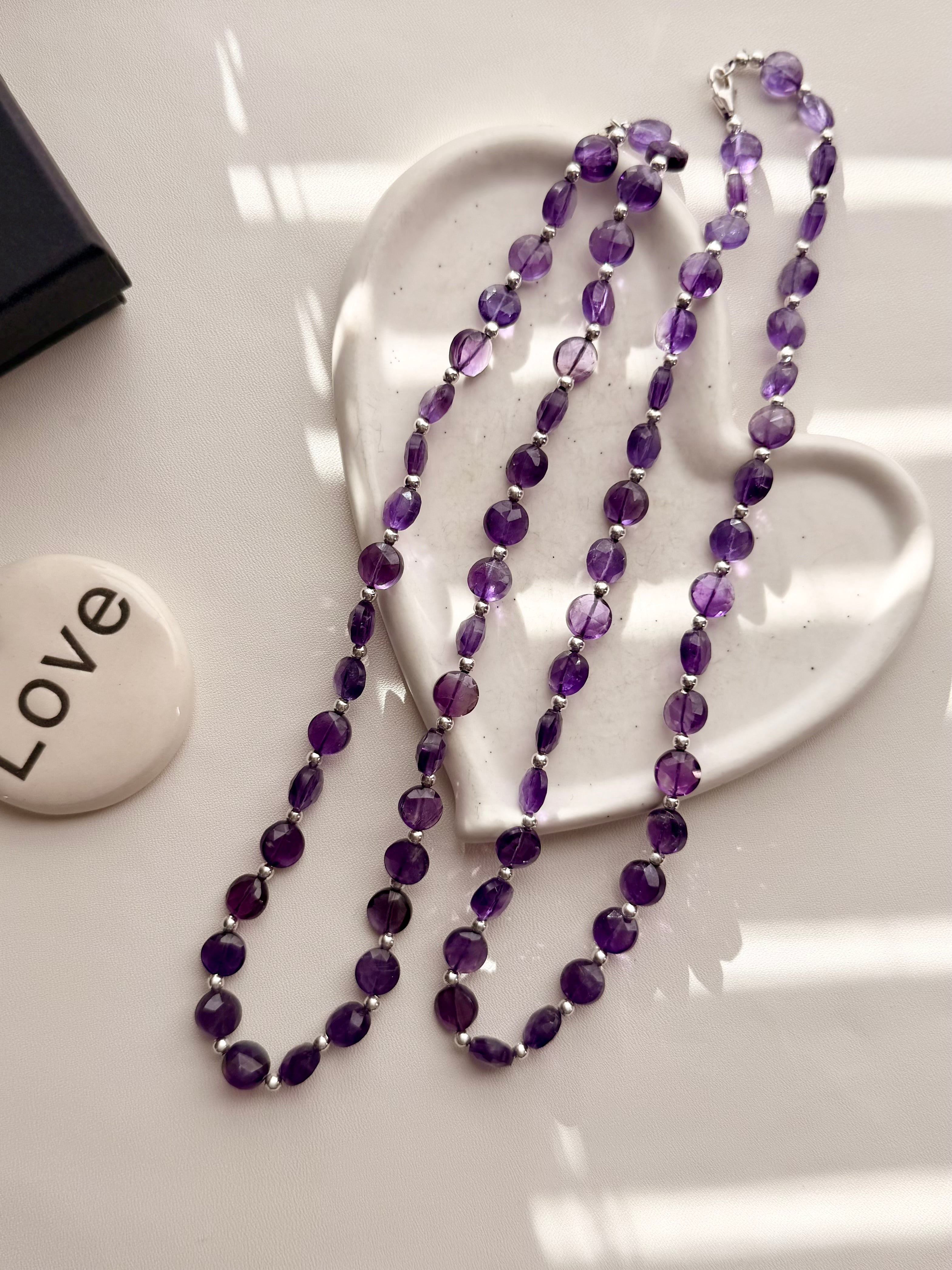 Natural Amethyst Faceted Coin Necklace