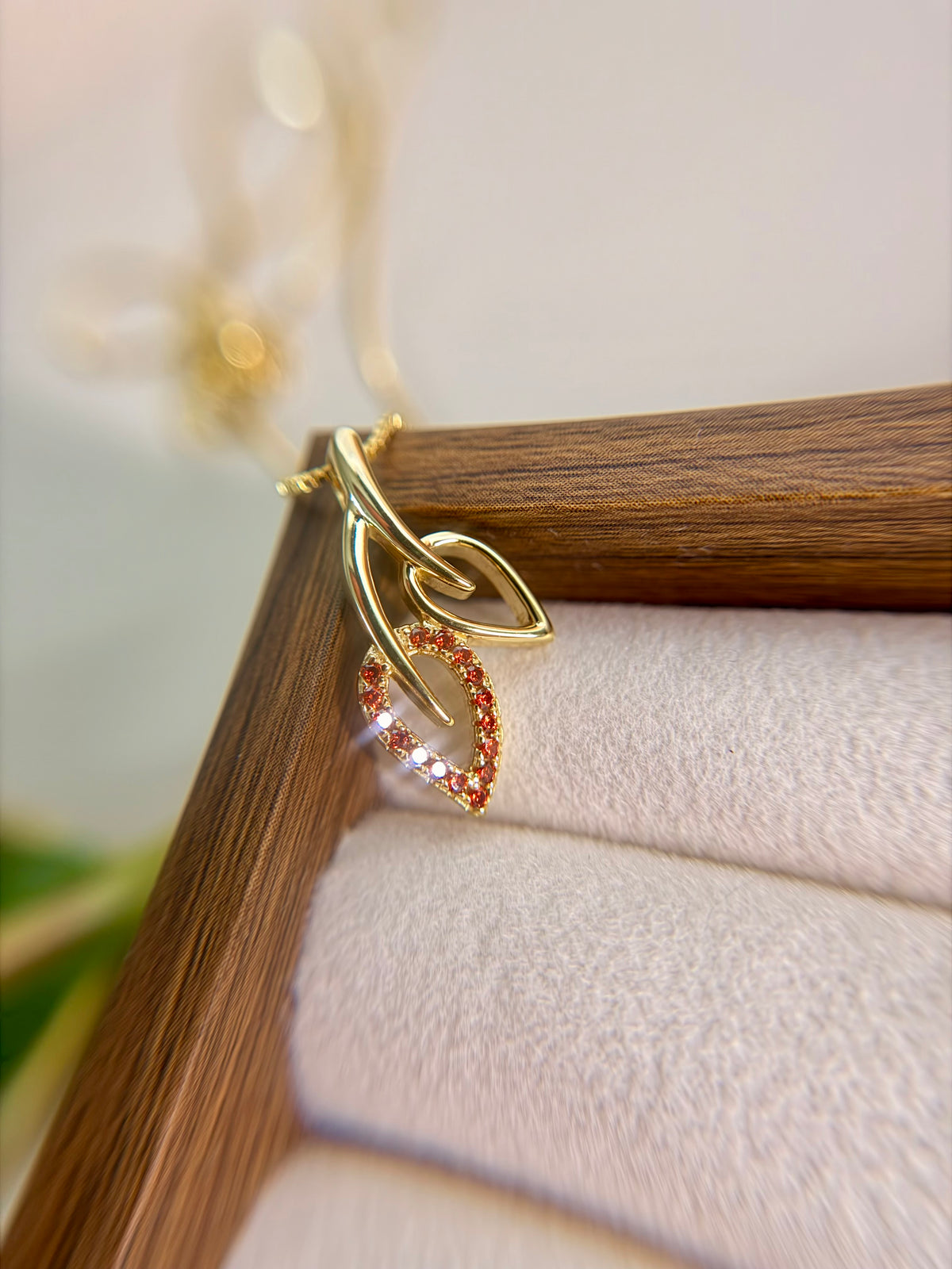 Sterling Silver 14K Gold Plated Double Leaf Zirconia Necklace