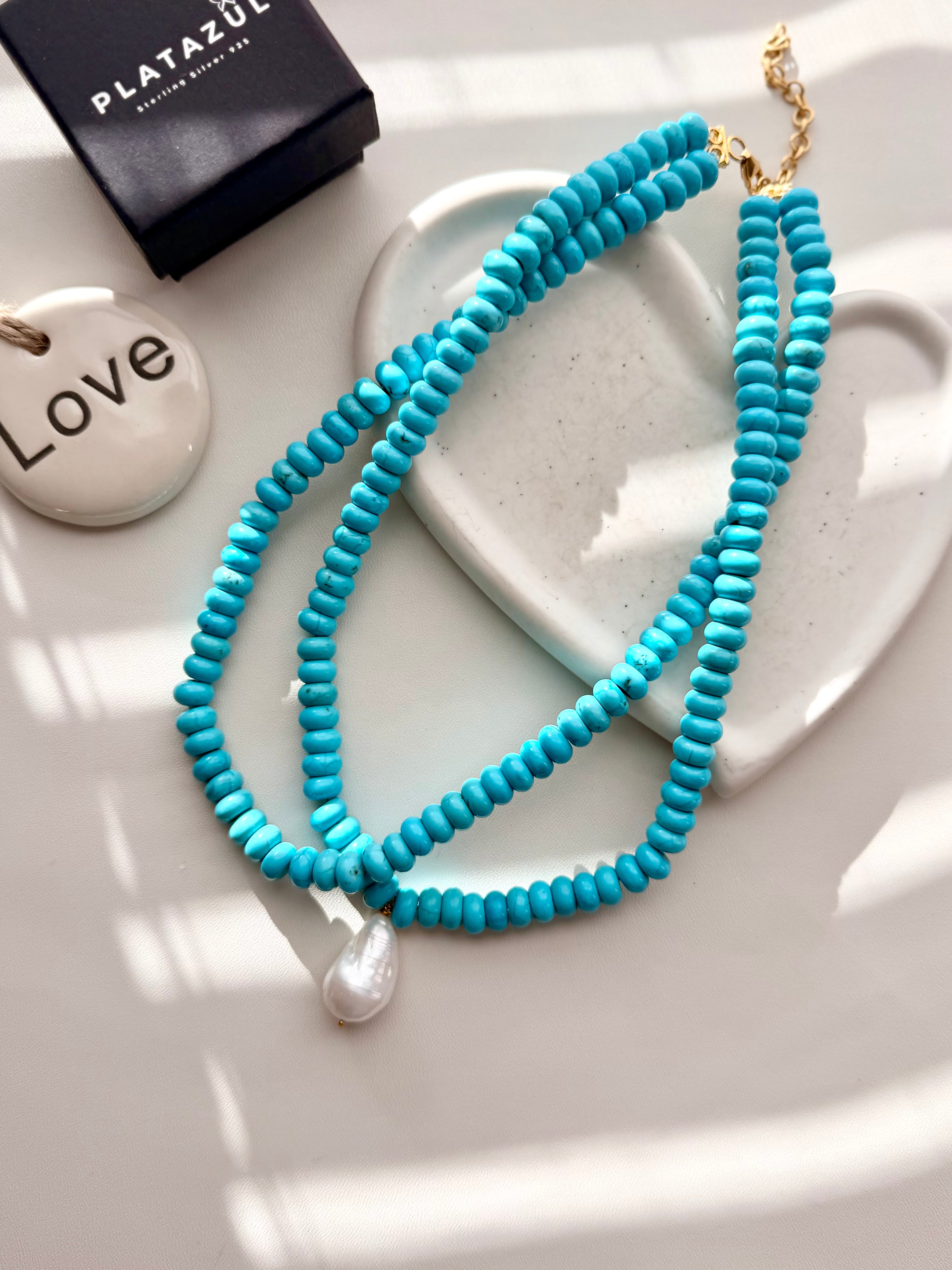 Double StrandTurquoise Necklace with Baroque Pearl