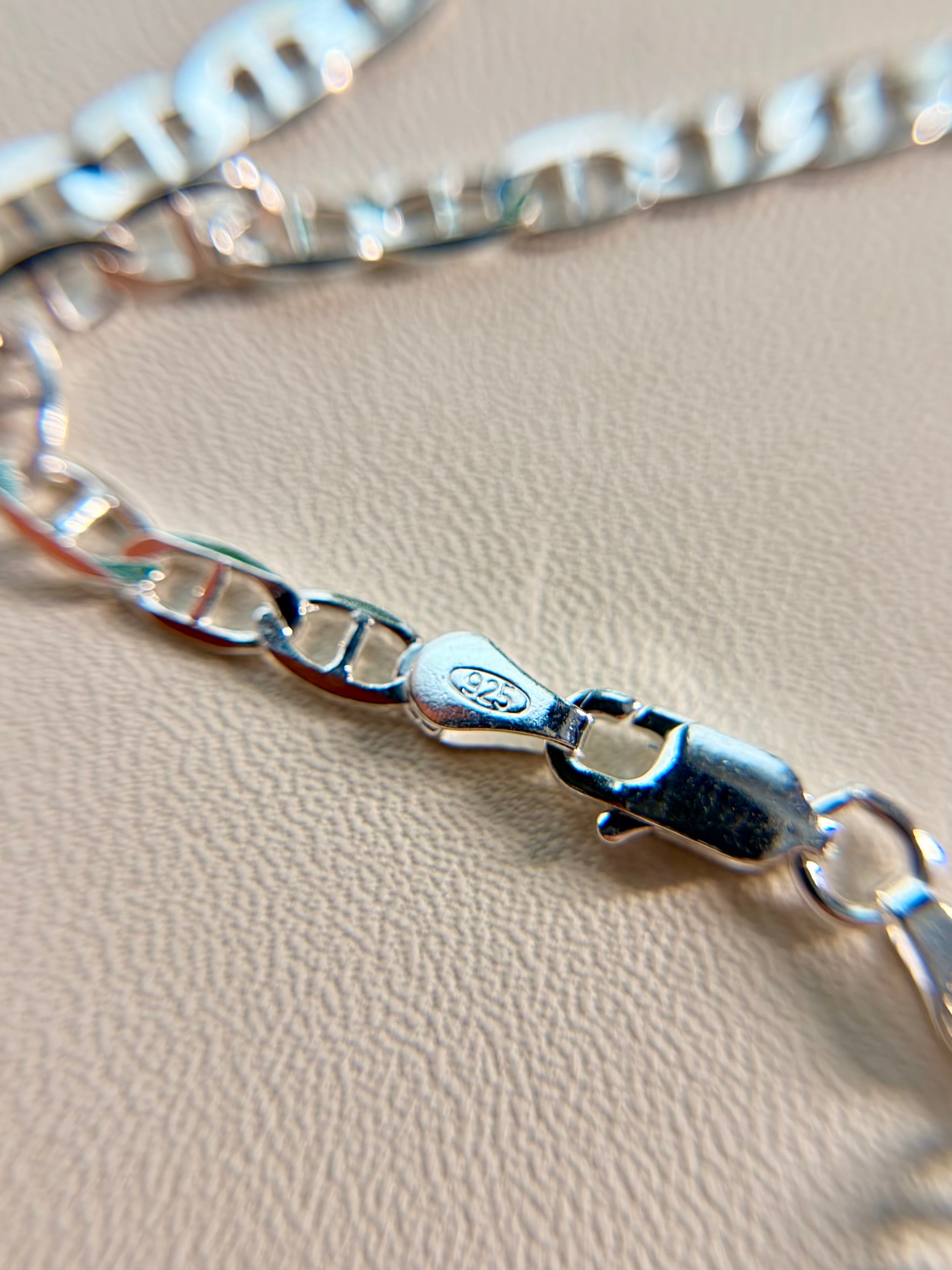 Silver 925 Italian Flat Marina Chain Necklace 3.4 mm