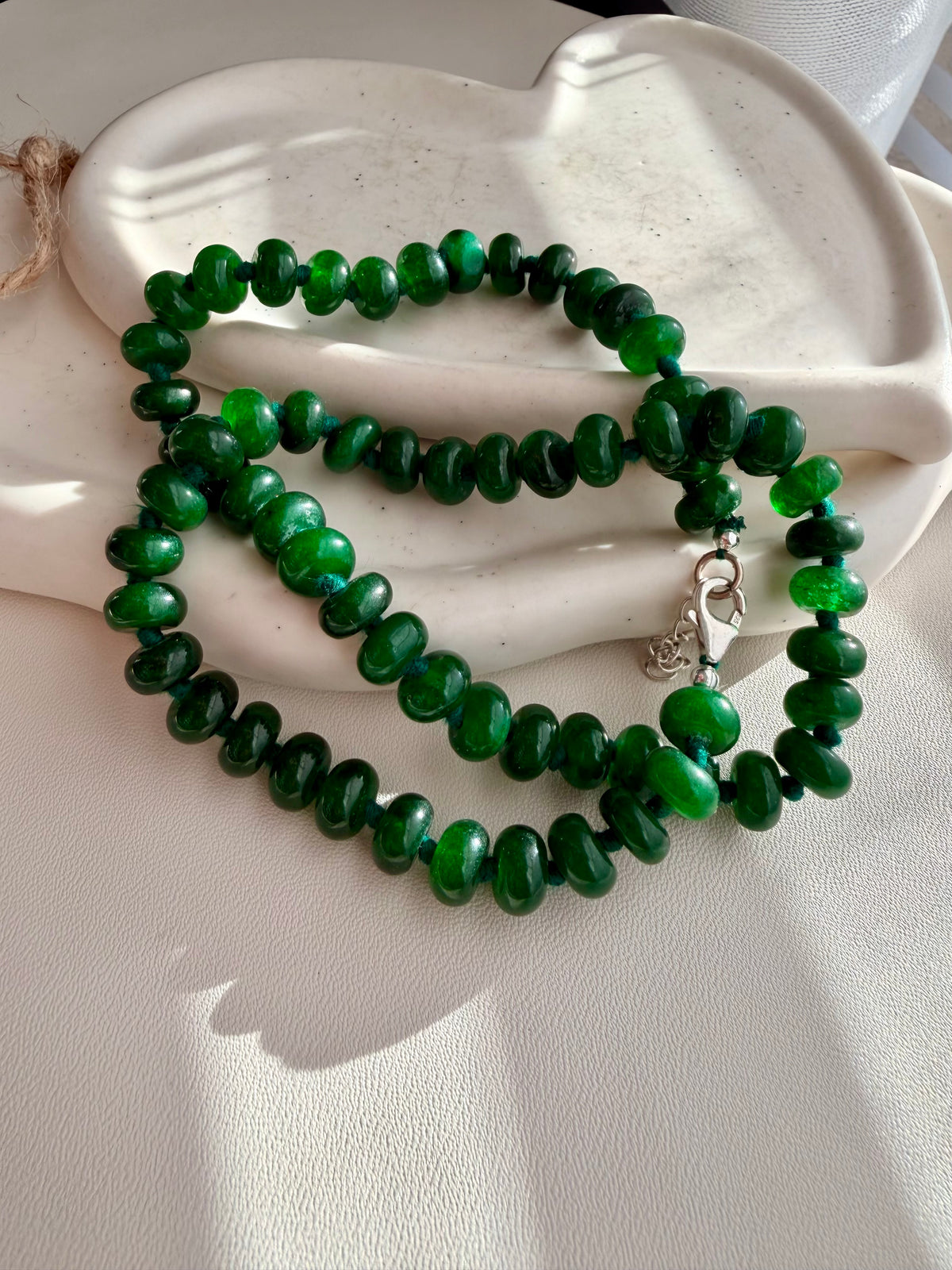 Hand Knotted natural Green Jade Necklace