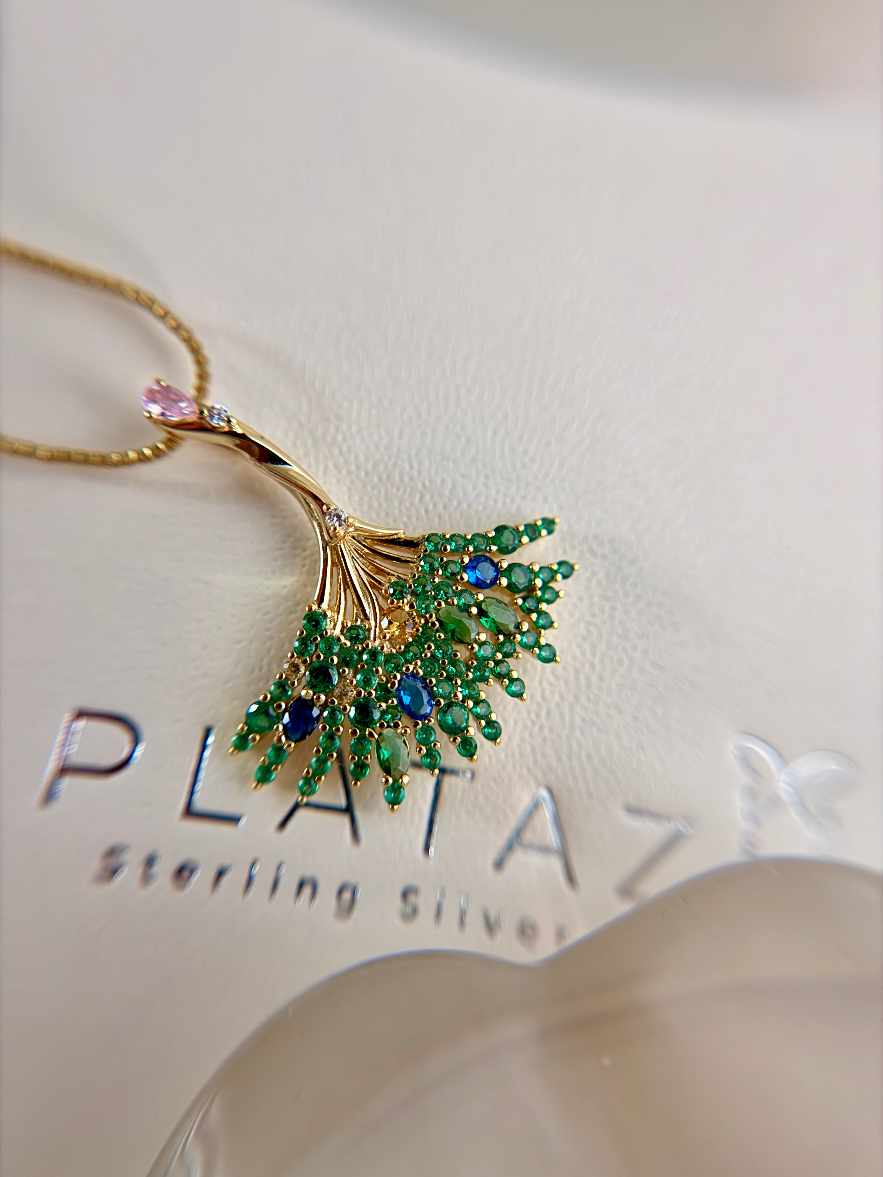 Sterling Silver Gold Plated Ginkgo Biloba Leaf Necklace