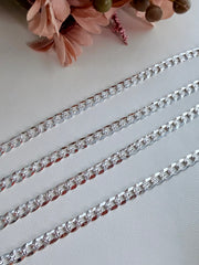 Sterling Silver 925 Italian Pave Flat Curb Chain