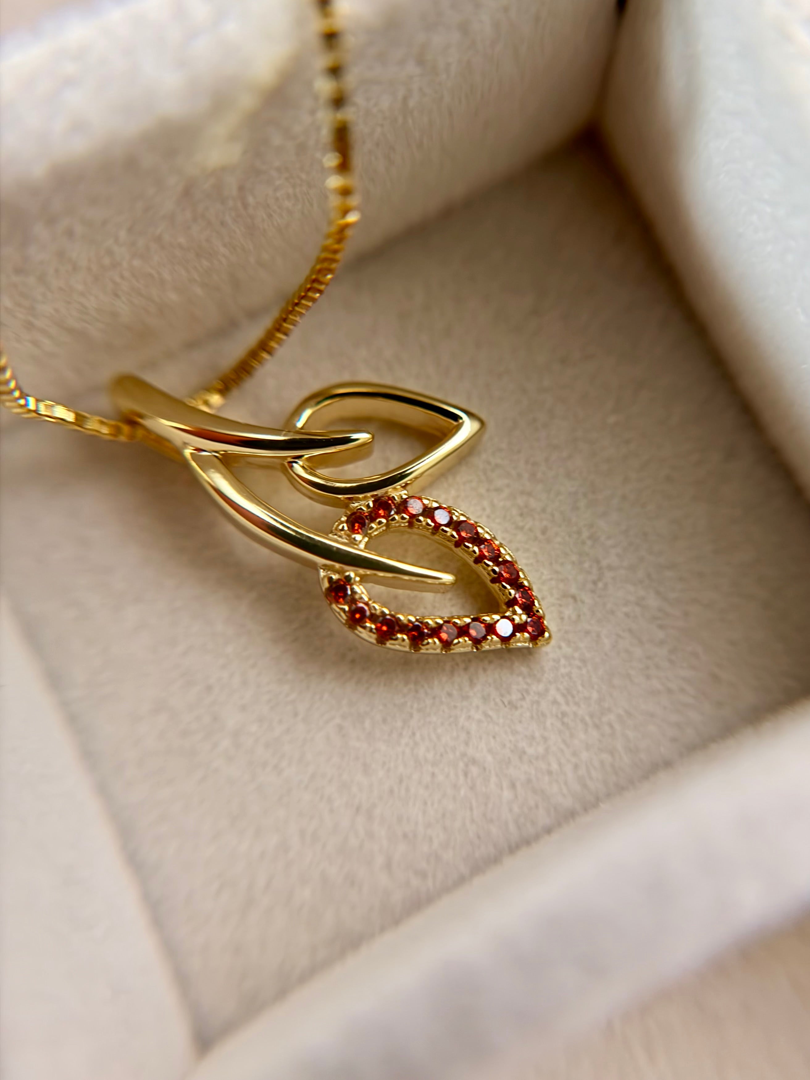 Sterling Silver 14K Gold Plated Double Leaf Zirconia Necklace