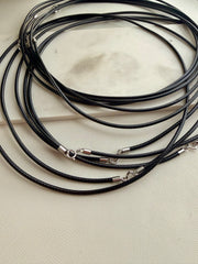 Black Waxed Leather Cord Necklace Sterling Silver 925