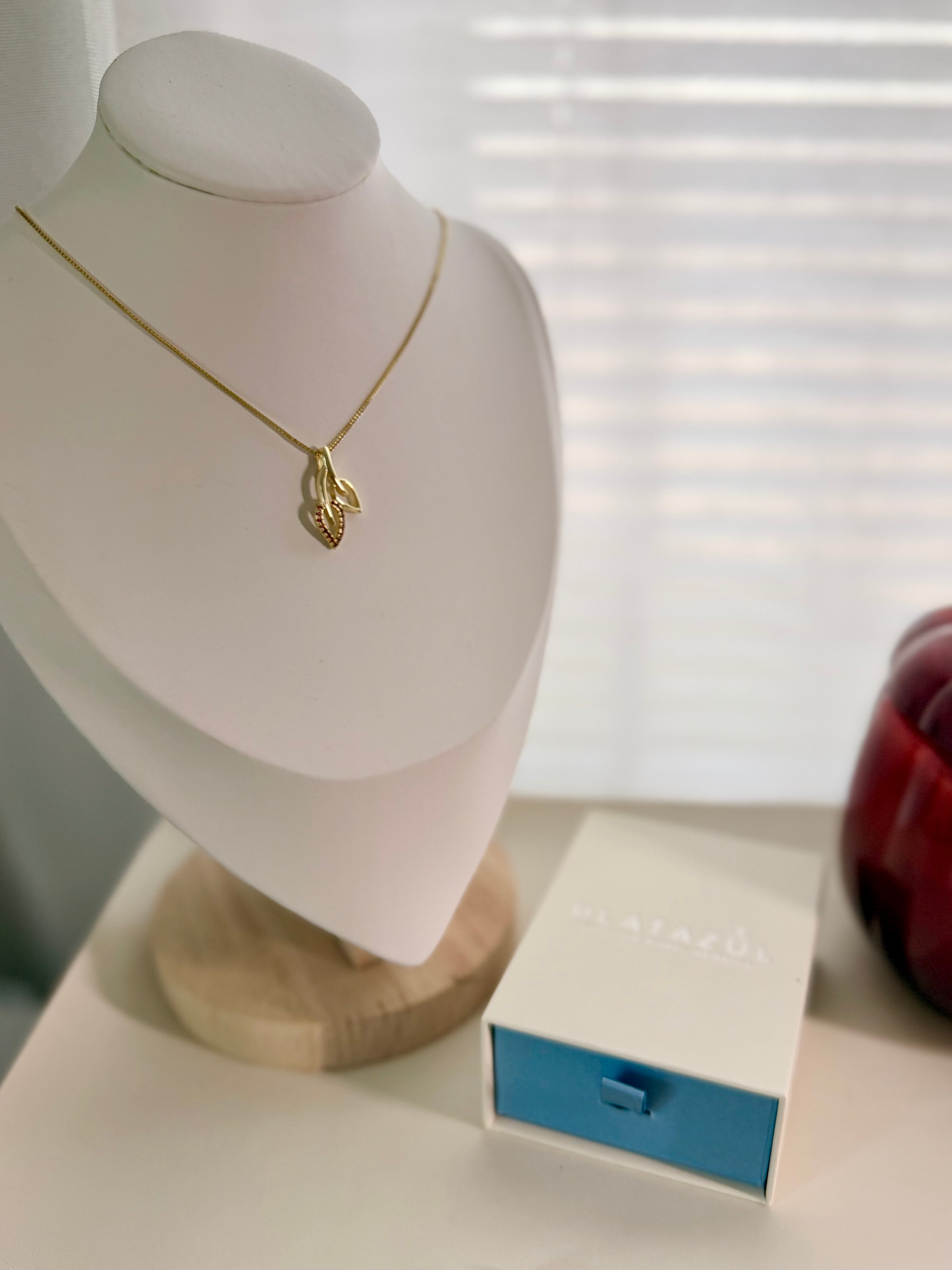 Sterling Silver 14K Gold Plated Double Leaf Zirconia Necklace