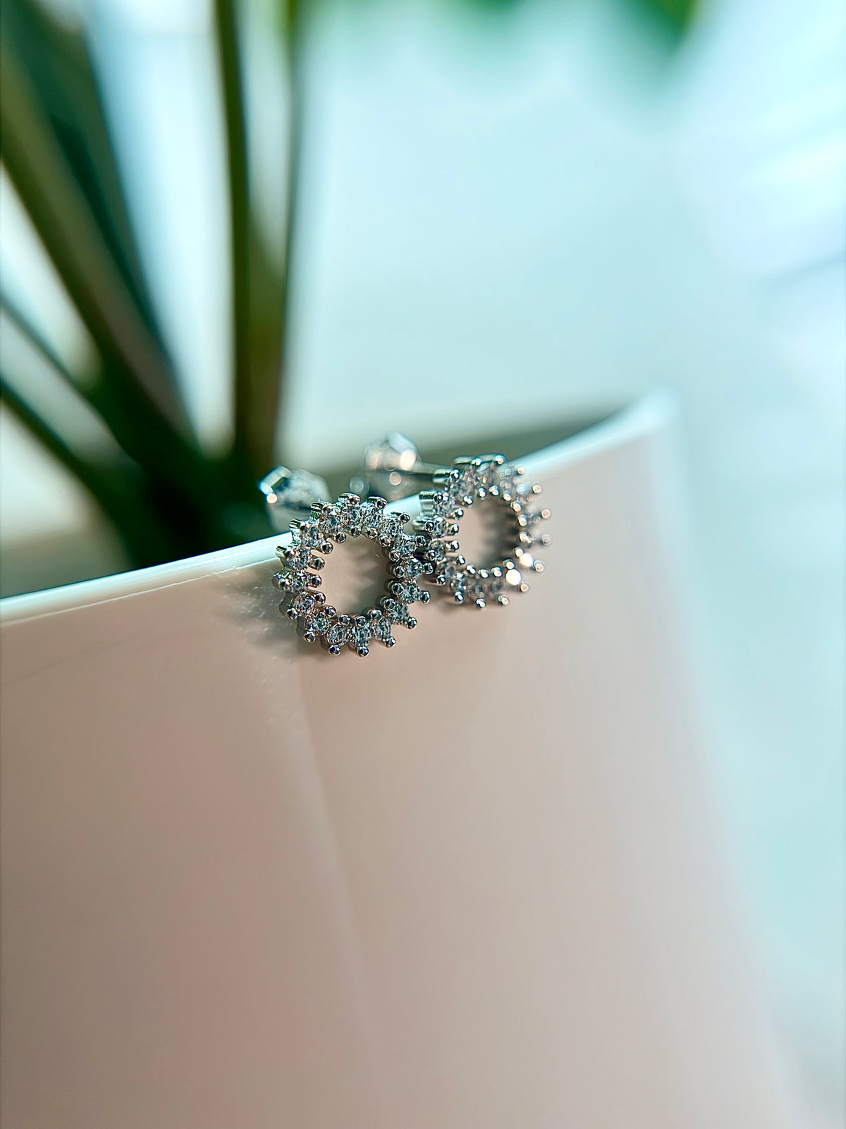 Sterling Silver 925 CZ Circle Stud Earrings
