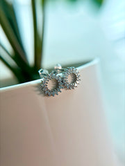 Sterling Silver 925 CZ Circle Stud Earrings