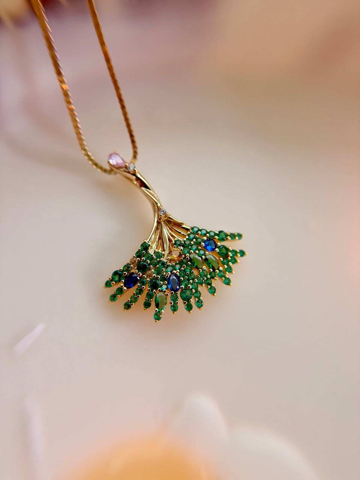 Sterling Silver Gold Plated Ginkgo Biloba Leaf Necklace