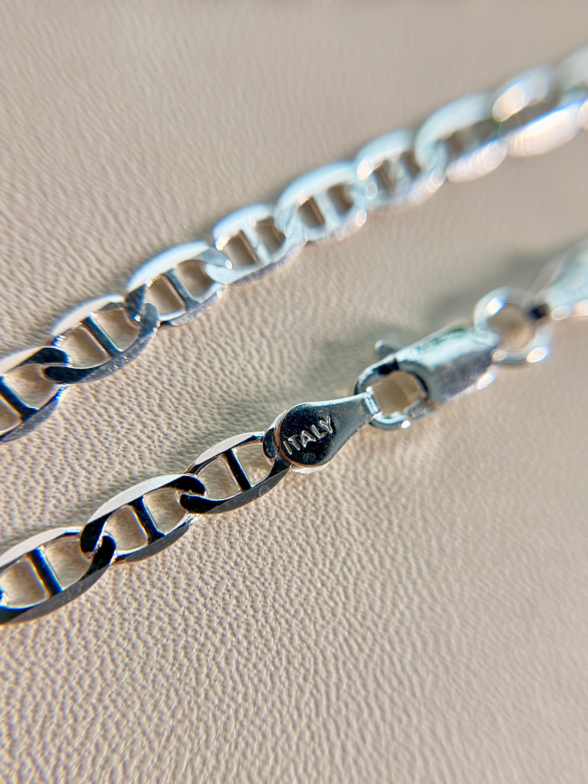 Silver 925 Italian Flat Marina Chain Necklace 3.4 mm