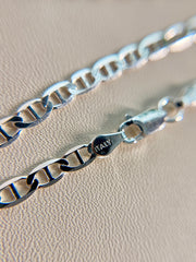 Silver 925 Italian Flat Marina Chain Necklace 3.4 mm